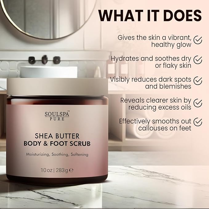 Shea Butter Body & Foot Scrub | Gentle and Nourishing Moisturizing Shea Butter Body Scrub, Soothing & Exfoliating Body Scrub for Deep Hydration, 10 oz