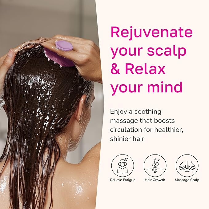 Silicone Scalp Scrubber - Massage Shampoo Brush, Soft Bristles for Hair Growth & Dandruff Removal - Ergonomic Design, Wet & Dry Use, Deep Cleansing Scalp Exfoliator for All Hair Types - Pink