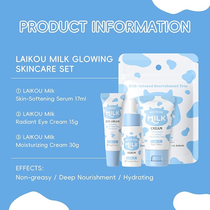 Skin Care Set, Moisturizer Face Cream, Travel Size Toiletries with Milk Eye Mask, Lip Mask, Eye Cream, Serum, Face Cream Mother's Day Christmas Birthday Daughter Wife