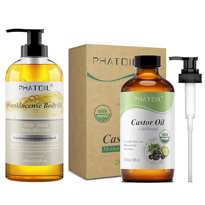 Frankincense Body Oil 8.8fl.oz and 8fl.oz Organic Cold Pressed Castor Oil