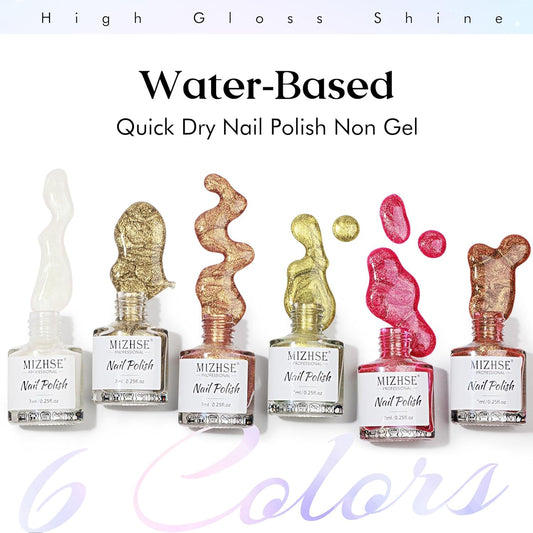 MIZHSE Quick Dry Nail Polish Set: Mermaid Pearl Nail Polish 6 Colors, Aurora Effect Nail Lacquer Non Gel Air Dry Fast, White Green Brown Pink Colors Nail Art Manicure Home Gift