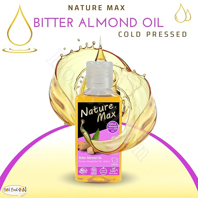 (1Pack = 3.38 oz / 100 ml) Nature Max Bitter Almond Oil Natural Undiluted Pure For Hair Skin Care Skincare Facial Body & Cold Pressed Premium زيت اللوز المر