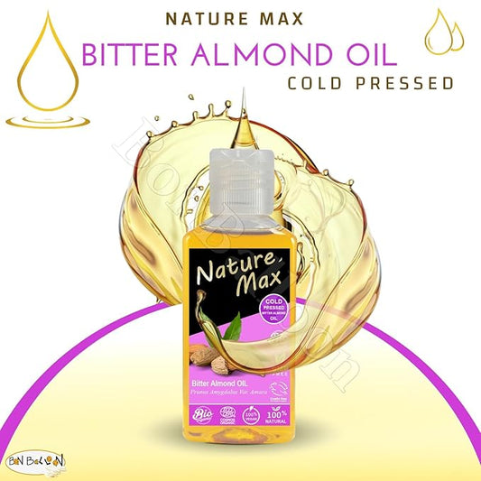 (1Pack = 3.38 oz / 100 ml) Nature Max Bitter Almond Oil Natural Undiluted Pure For Hair Skin Care Skincare Facial Body & Cold Pressed Premium زيت اللوز المر