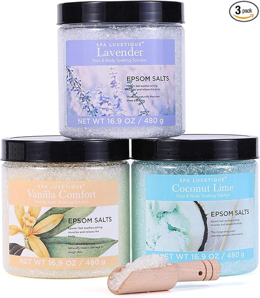 Bath Salts for Soaking, Spa Luxetique Epsom Salts Gifts Set for Women, 3.17lbs Bath Salts for Women, Epsom Salts for Soaking, Mother's Day Christmas Gifts for Woman Mom