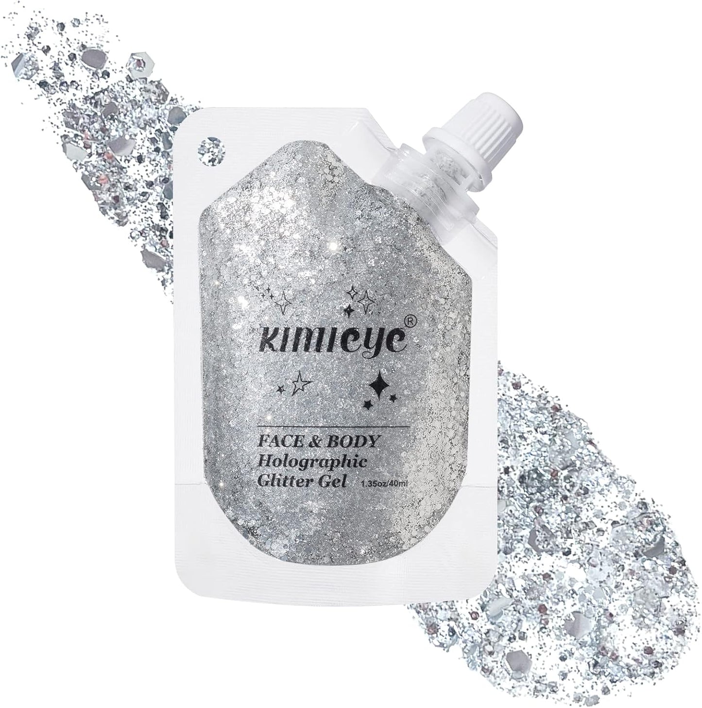 Holographic Face Glitter Gel Body Shimmer Makeup for for Hair, Face, Clavicle, Arm, Nail, Eyeshadow, Long Lasting Waterproof Mermaid Sequins Party Glitter for Rave Festival, 1.35oz (Pure Silver #10)
