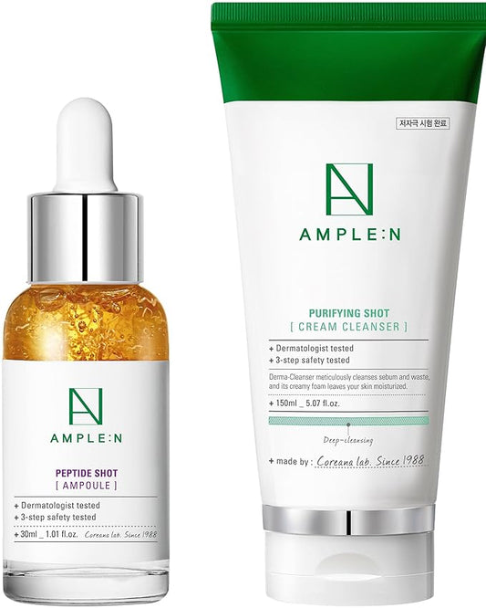 CORÉANA AMPLE:N Peptide Shot Serum, 1.01 fl. Oz + Purifying Shot Cream Cleanser, 5.07 fl.oz. Bundle