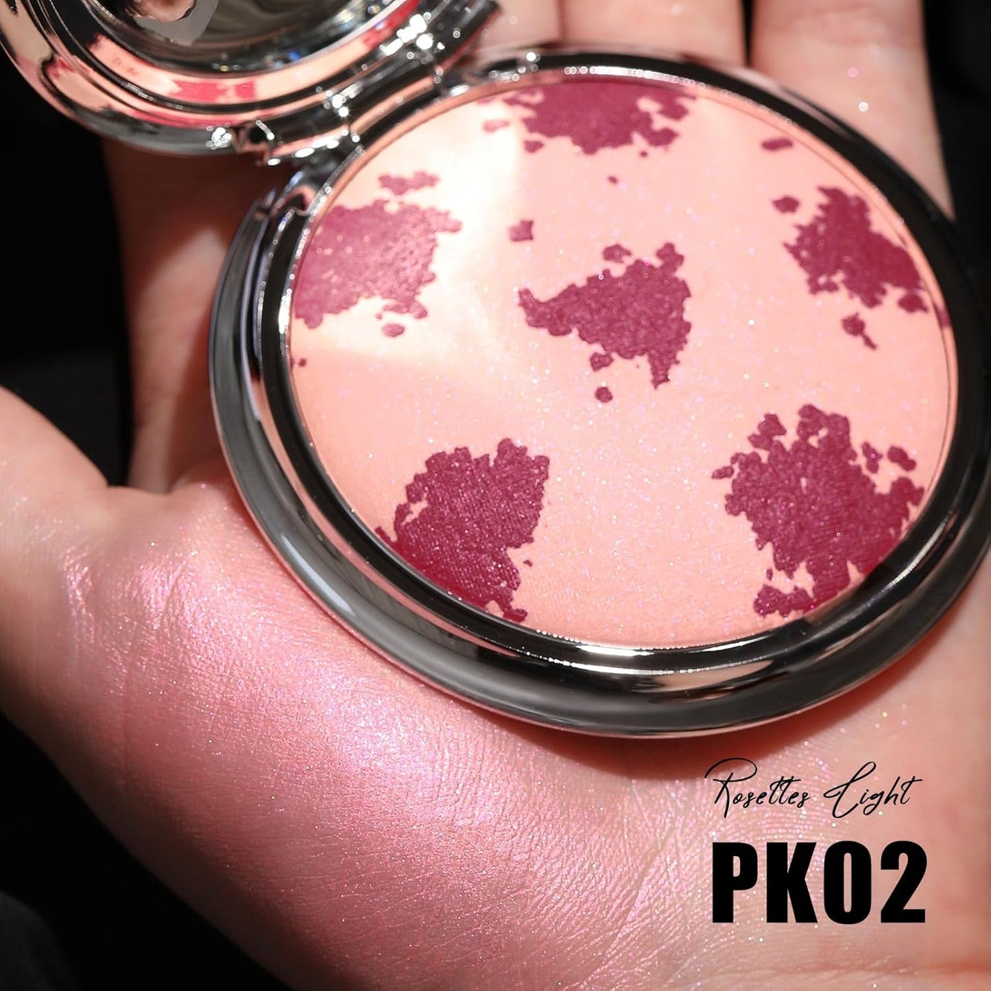 FOCALLURE Shimmer Face Highlighter Makeup Powder, Gel to Powder Glow Finish, Leaving a Lightweight & Healthy Radiance, Long Lasting Luminous Face Body Highlighter Makeup (PK02 Rosettes Light)