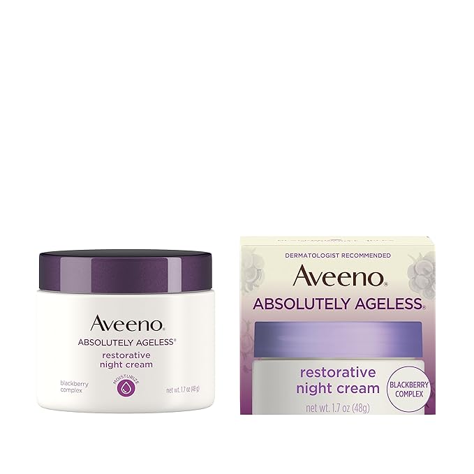 Aveeno Absolutely Ageless Restorative Night Cream Face & Neck Moisturizer with Antioxidant-Rich Blackberry Complex, Vitamin C & E, Hypoallergenic, Non-Greasy & Non-Comedogenic, 1.7 fl. oz