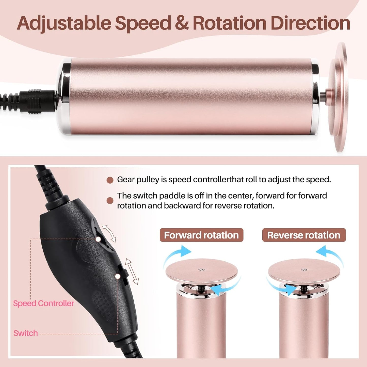 Electric Foot File Remover Callus: Profesional Pedicure Tool for Callus Remover - Adjustable Speed Feet File Grinder with 60 Pcs Replacement Sandpaper Disk for Skin and Calluses(Gold)