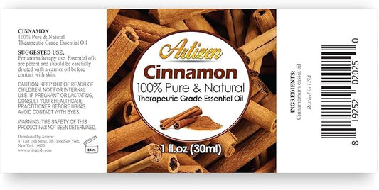 Artizen 30ml Oils Cinnamon Essential Oil - 1 Fluid Ounce - Aromatherapy Oils & Candle Fragrance Oil Cinnamon - Essential Oil Cinnamon - Cinnamon Bark Essential Oil - Cinnamon Essential Oil Pure
