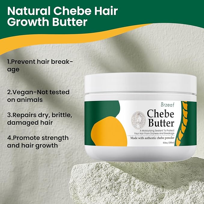 Brzeaf Chebe Hair Butter, 8.8 Oz - Repairs Fragile Hair, Promotes Growth & Strengthening, Natural Ingredients, For All Hair Types, Unisex, Adult Department, General Public