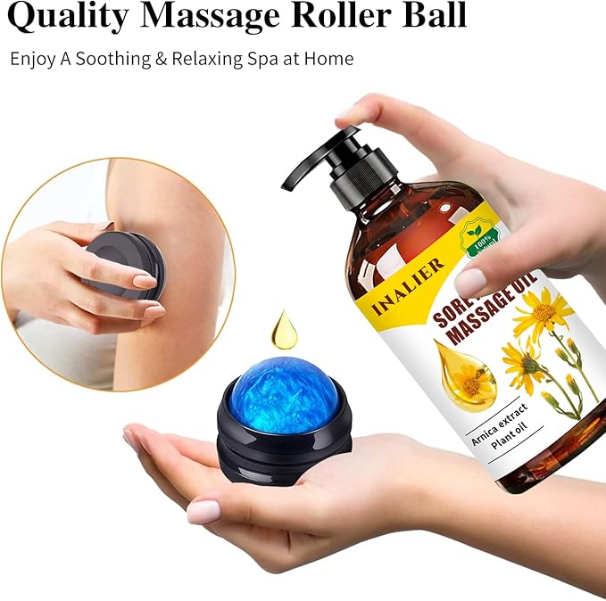 Mothers Day Gifts for Wife,Massage Oils for Massage Therapy,Fathers Day Gift,Spa Gift Set for Sore Muscle,Gifts for Her Him,3 Pack Cellulite,Sore Muscle & Lavender Massage Oils with Massage Ball