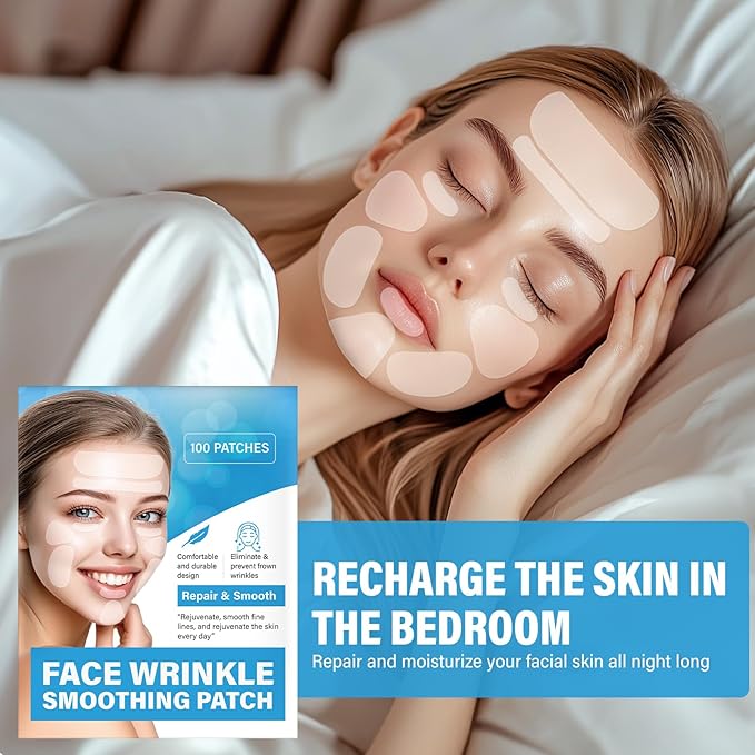 Facial Wrinkle Patches,Anti Wrinkle Patches,Smile Line Patches to Smooth Eye, Mouth and Forehead Wrinkles,100PCS