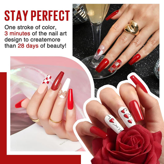 MEFA Red Gel Nail Polish Set, 6 Colors Gel Polish Kit Popular Burgundy Glitter Nail Polish Soak Off Rose Dark Red Shimmer DIY Home Salon Manicure Gifts for Women Girls 2025