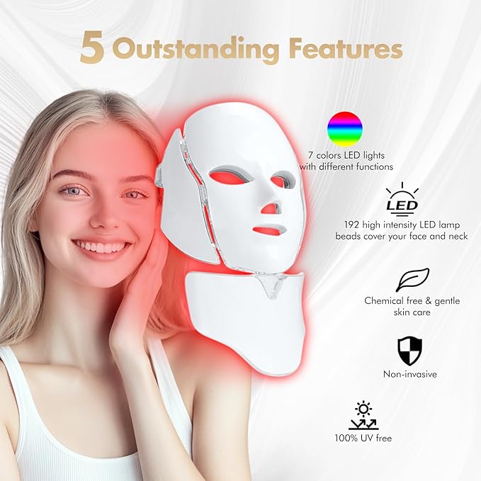 Red Light Therapy for Face, Led Face Mask Light Therapy, 7-1 Colors LED Facial Skin Care Mask