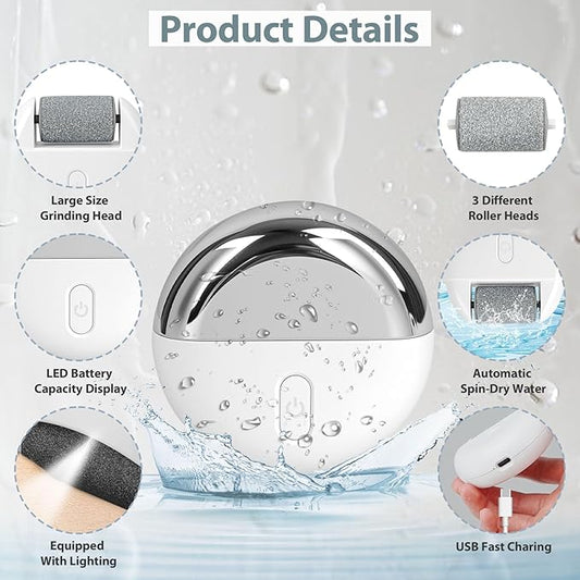 Automatic Callus Remover for Feet, Rechargeable Pedicure Tools for Feet, Electric Foot Callus Remover with 3 Roller Heads 2 Speed, Waterproof Foot File Perfect for Dead Hard Cracked Dry Skin