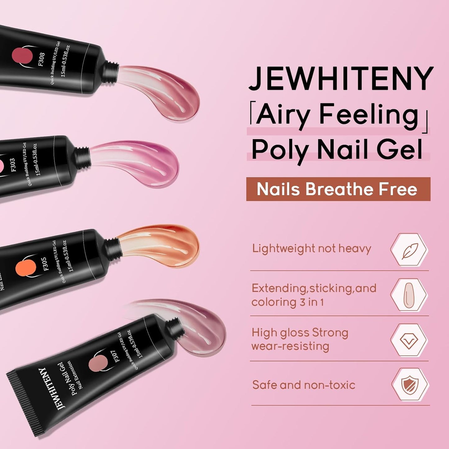 JEWHITENY Poly Extension Gel Nail Kit 14 PCS Poly Gel Kit with Slip Solution and Mini Lamp Nail Art Design Beginner