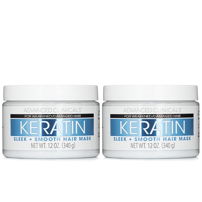 Advanced Clinicals Keratin Hair Mask Treatment, 12 Fl Oz (2-Pack), For Color Treated Hair, Detoxifying + Fortifying Repair Conditioner with Shea Butter, Helps Strengthen Broken Hair