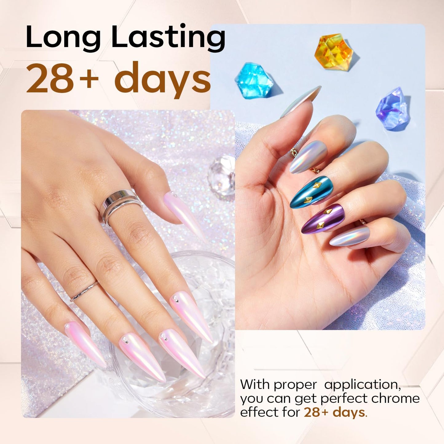 modelones Gel Top Coat for Chrome Nail Powder, Clear Mirror Shiny Chrome Top coat No Wipe Long Lasting Soak Off Nail Lamp High Gloss Chrome Top Coat Gel Nail Polish for Home DIY and Nail Salon