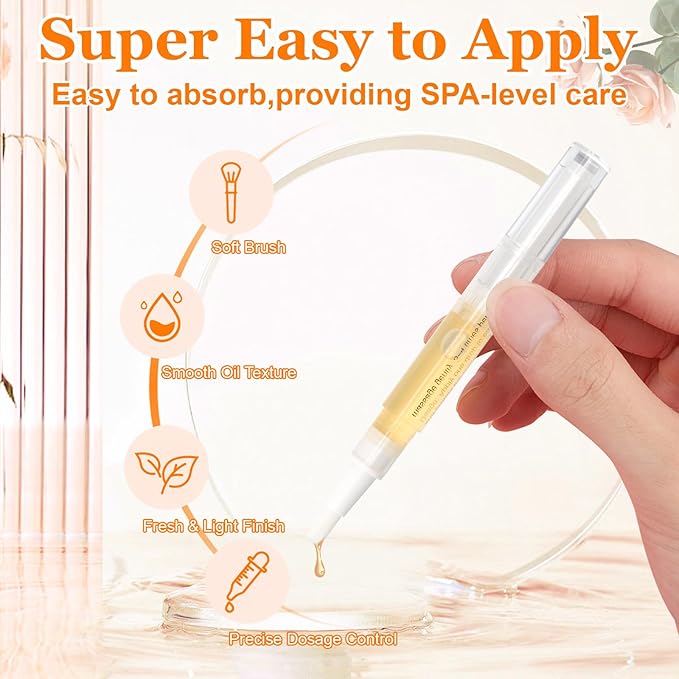 Meschett Cuticle Oil Pens with Nail File for Nail Care, 4PCS Nail Pen Oil with Natural Ingredients, Fingernails and Toenails Oil Cuticle for Repairing Cracked(Mix Flavors)