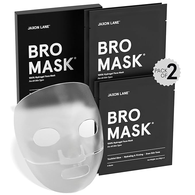 BRO MASK: Korean Face Mask for Men | 2 Pc. Hydrating Anti Aging Sheet Masks Contain Vitamin C, Vitamin E, Hyaluronic Acid, Hydrolyzed Collagen for Face Care, Acne Treatment (2 X 4 Packs)