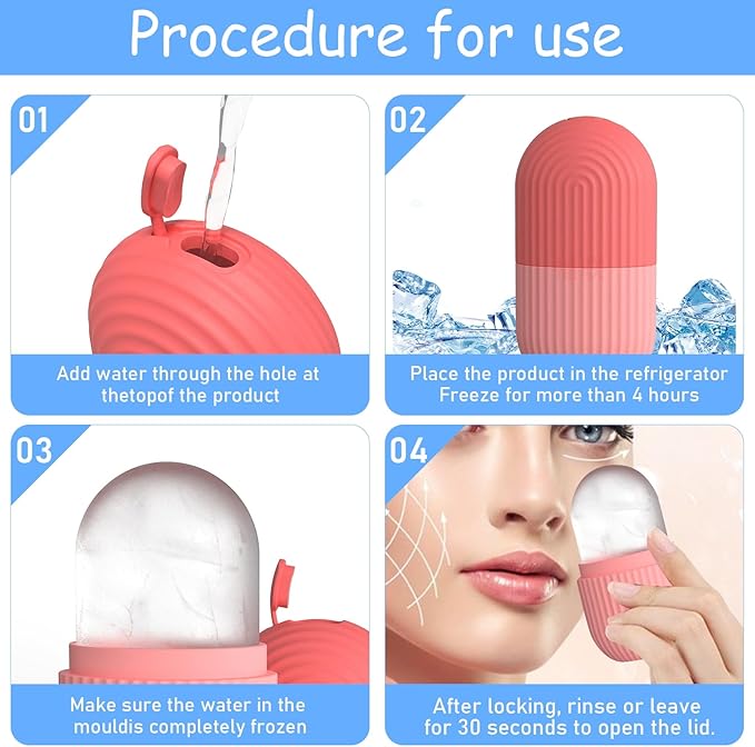 3pcs Ice Cube Roller for Face,Eye,Silicone,Reusable Facial Massager Ice Mold,Brighten Skin Enhancing Natural Glow,De-Puff Eye Bags,Reduce Migraine Pain (Pink)