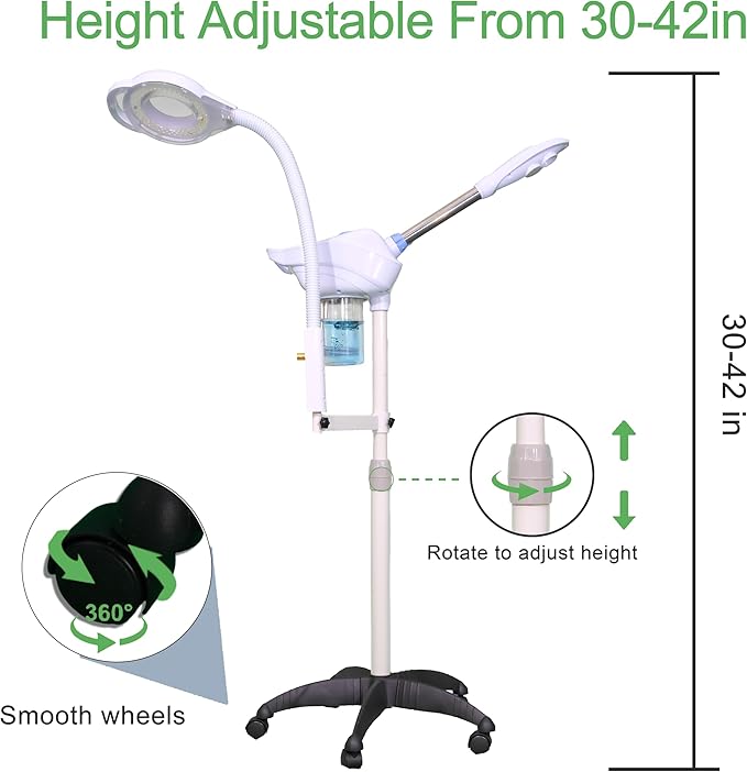 Professional Facial Steamer, 2-in-1 Face Steamer with 8X Magnifying Lamp, Ozone Face Steamer for Facial deep Cleaning Skin Firming Pores and Moisturizing Suitable for Salon, Beauty, Spa,Home (Large)