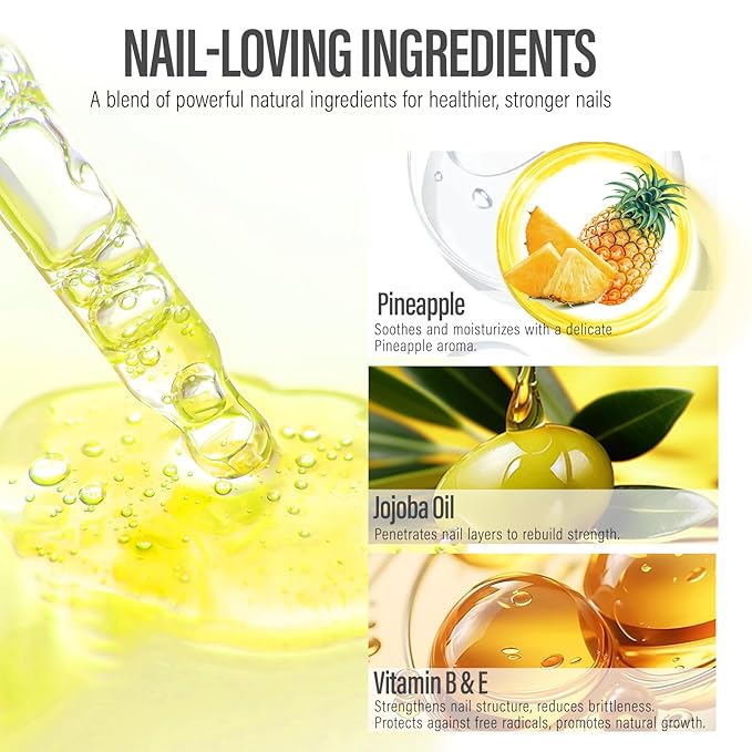 CHUCHU Nail Strengthener - Pineapple Scent Nail Repair Growth Moisturizing Treatment - Natural Jojoba Vitamin B & E Cuticle Oil for Dry Cracked Nails