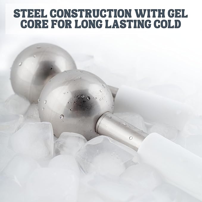 Ice Globes for Facials - 360 Rotating Unbreakable Steel Ice Globes with Carry Case - Professional Esthetician Supplies - Ice Roller for Face and Eyes - Ideal Skincare Tool (Pink)