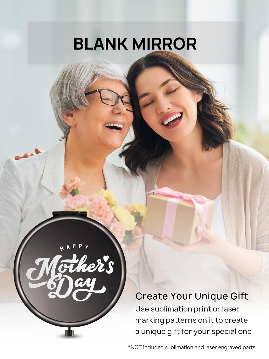 Compact Mirror, Set of 2 Double-Sided 1X/2X Magnifying Purse Pocket Makeup Mirrors(Round, Onyx Black)