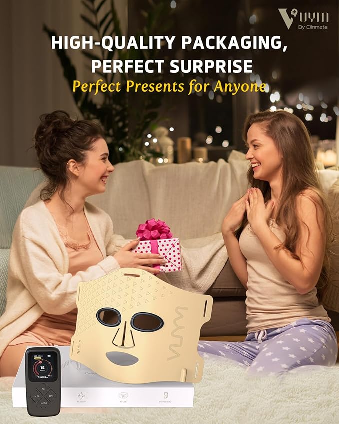 VYM LED Face Mask Light Therapy: Portable Remote High-Energy Anti-Aging Skincare Device, 292 LEDs Professional Infrared Red Light Therapy for Face, Red Light Mask Gift Pack - Gold