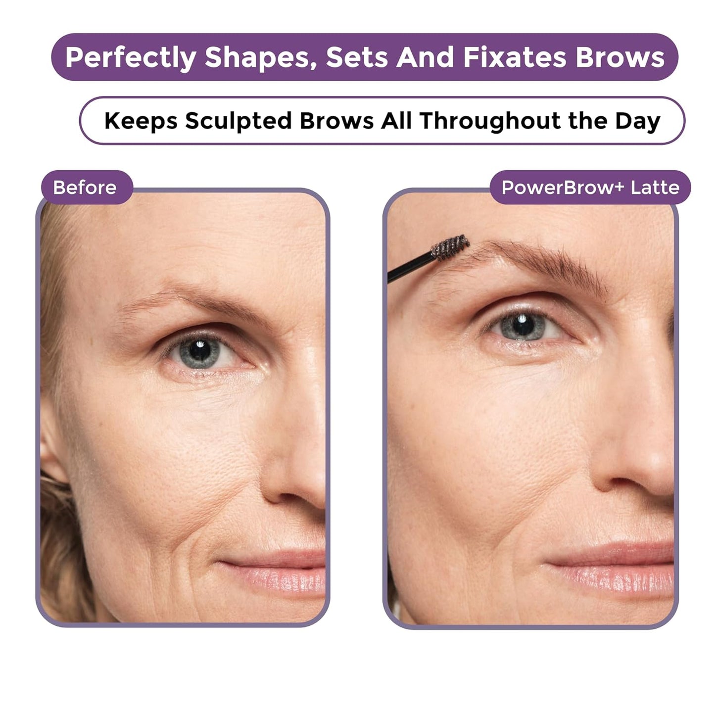 PowerBrow+ Tinted Eyebrow Gel For Older Women - Defines, Fills, Thickens Brows - 2-in-1 Formula - Natural Color, Quick Fixing, Long-Lasting - Hypoallergenic Medium Brown (Mocha)