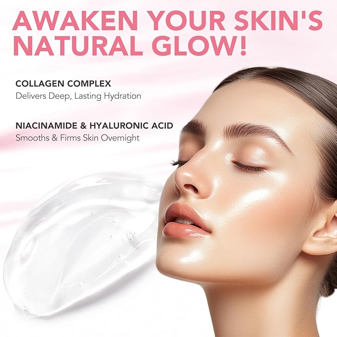 Collagen Overnight Wrapping Peel Off Facial Mask, Collagen Night Wrapping Mask, Collagen Deep Hydrating Anti Wrinkle Lifting Mask for All Skin Types,Firming&Elasticity Sleeping Mask (Brush Included)