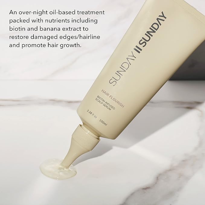 SUNDAY II Hair Flourish - Award Winning Nourishing Overnight Oil-Based Serum for Thicker, Visibly Longer Hair - Keeps Hair Looking, Feeling and Smelling Fresh - 3.38 fl oz