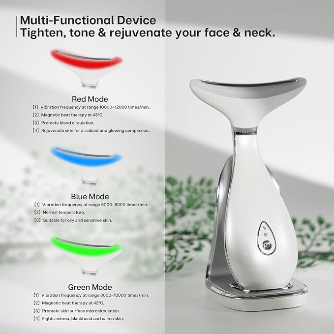 Lily Neck Face Massager, Skin Rejuvenation Beauty Massager, 3-in-1 at-Home Facial Spa Tool, Lifting, Toning and Tightening for a Radiant Appearance (Pearl White)