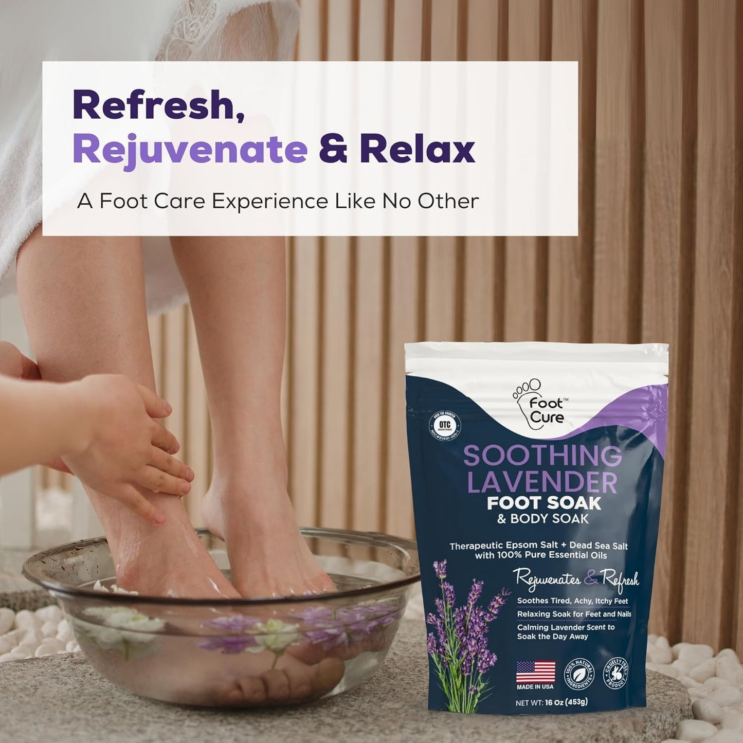 Tea Tree Oil & Soothing Lavender Foot Soak with Epsom Salt - Best Toenail Treatment & Softens Calluses - Soothes Sore & Tired Feet, Foot Odor Scent, Spa Pedicure - Made in USA - 16oz (Pack of 2)