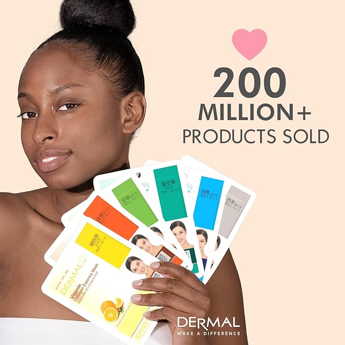 DERMAL 32 Combo A+B Set Collagen Essence Korean Face Mask - Hydrating and Soothing Facial Mask with Panthenol - Hypoallergenic Self Care Sheet Mask for All Skin Types - Natural Home Spa Treatment Mask