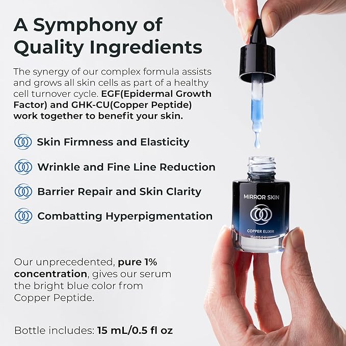 Copper Peptides Face Serum - Boost Collagen & Cell Renewal - Firm, Tone & Glow - Shea Butter, Witch Hazel & Apple Stem Cells - Facial Skin Care Products, Beauty & Self Care - (.5 fl oz)