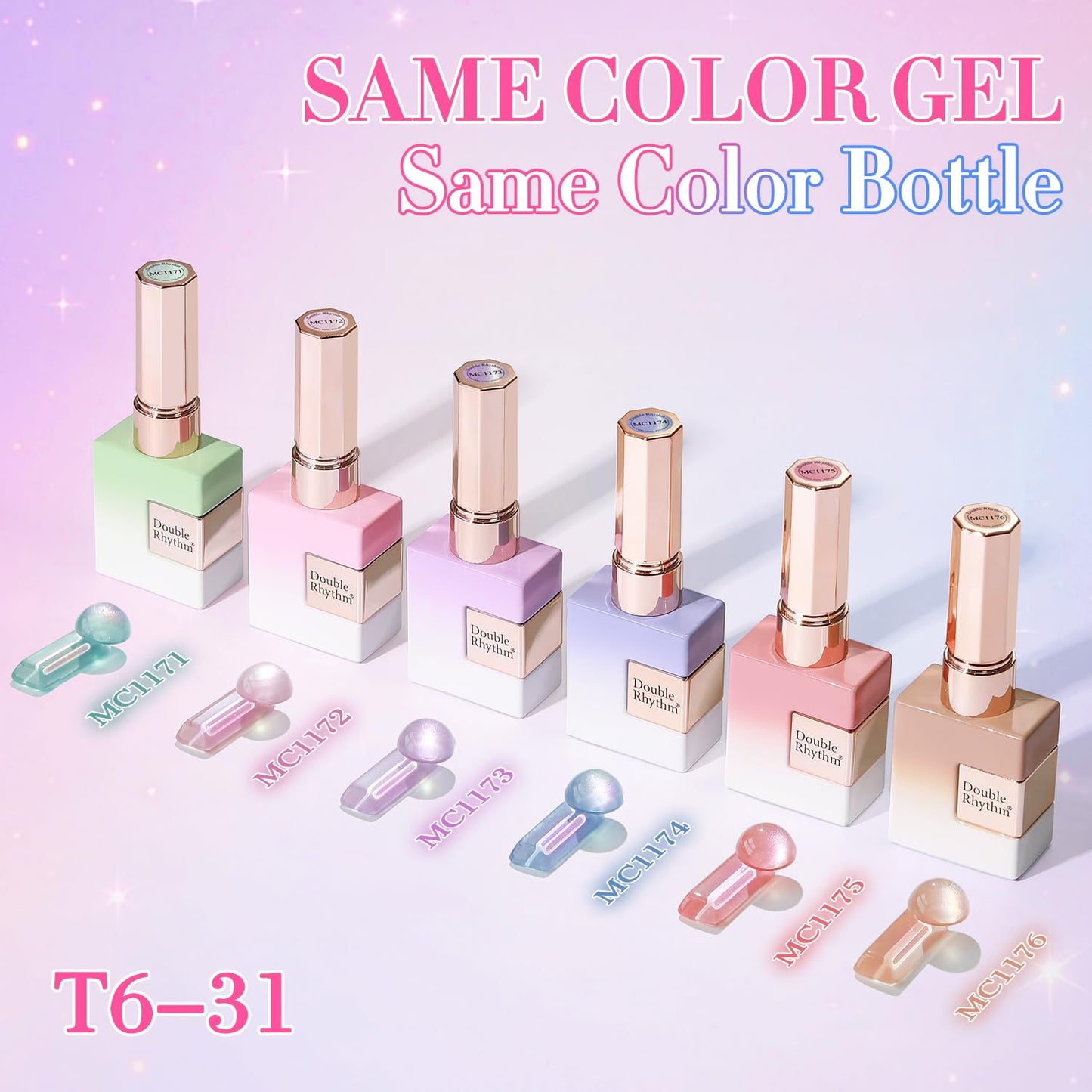 Double Rhythm Cat Eye Gel Nail Polish Set of 6 Same Color Same Bottle 0.5 Oz Shimmer Glitter with Magnet Holographic Reflective Magnetic UV Nail Polish Kit at Home (Mermaid Pink Rose-T6-31)