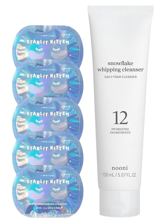 I DEW CARE Hydrogel Eye Patch - Starlit Kitten (5 EA) + NOONI Korean Facial Clenaser - Snowflake Whipping Cleanser 5.07 Fl Oz Bundle