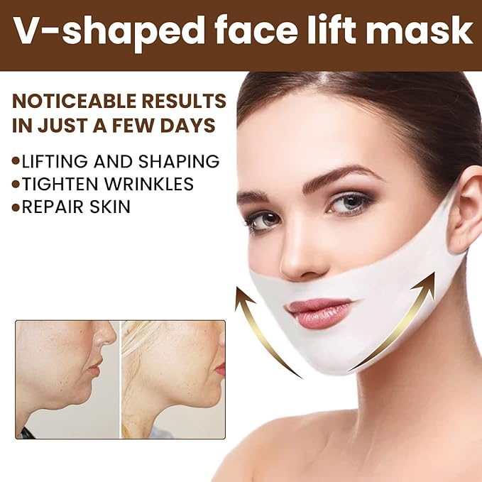 V Line Lifting Mask, 5 Pcs V Shaping Face Masks, Hydrogel Collagen Mask with Aloe Vera, Neck Tightening Tape Patch Jawline Contour Firming Band, Double Chin Reducer Face Full of Vitality