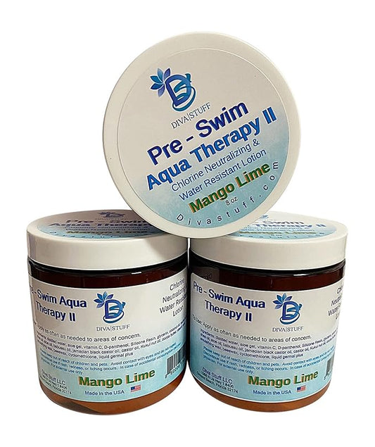 Diva Stuff Pre-Swim, Water Resistant, Aqua Therapy Chlorine Neutralizing Body Lotion, Protects Skin From Chlorine and Salt Water (Mango Lime 3 pack)