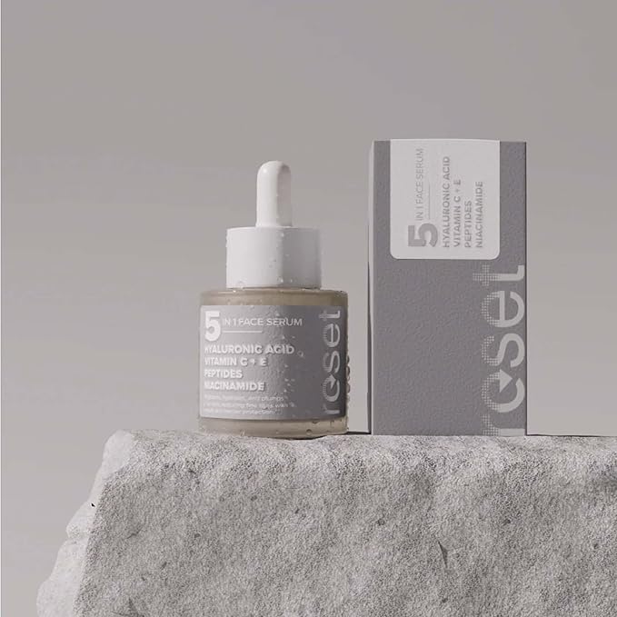 Klara Cosmetics Reset 5 in 1 Face Serum - Vitamin C Face Serum with Bakuchiol, Peptides and Niacinamide - Hyaluronic Acid Serum for Face - 1 oz