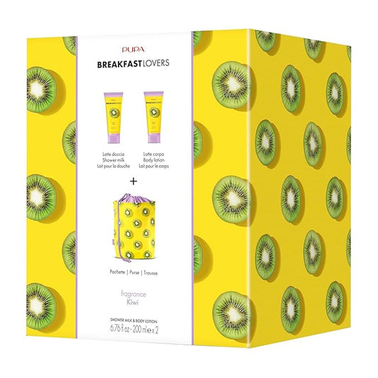 Pupa Milano Breakfast Lovers Set, Kiwi, 3 Pc - Body Wash and Lotion - Moisturizing Body Lotion - Hydrating Body Wash - Skin Care Gift Set
