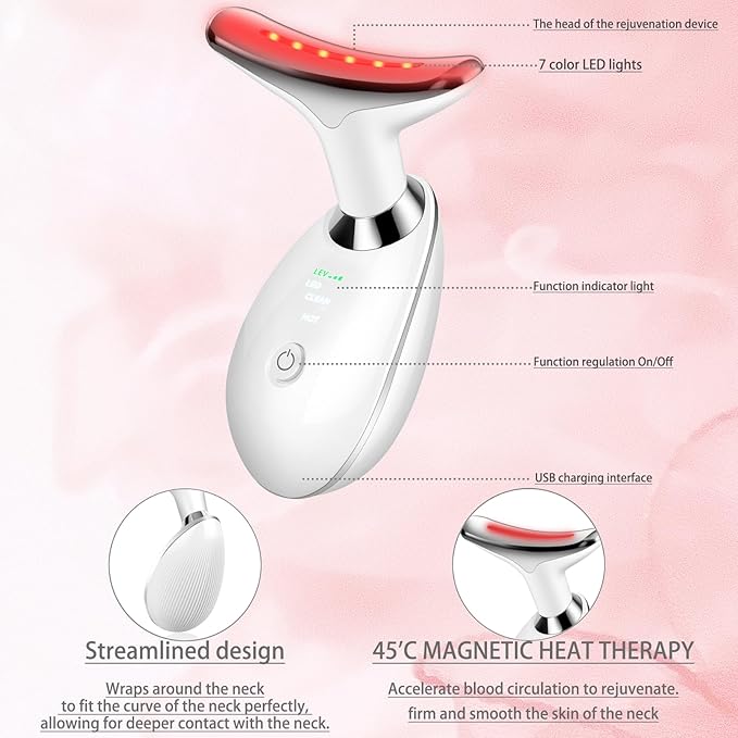 JURP Face Neck Beauty Device, 7 Color Led Face Neck Massager,Multifunctional Facial Skin Care Tool, Ideal for Home Skin Care