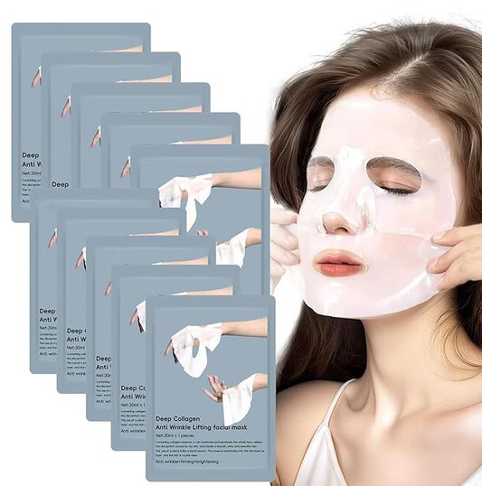 Overnight Facial Mask, 10ea Bio-Collagen Hydrating Overnight Hydrogel Mask, Korean Collagen Face Mask For Women, Deep Collagen Overnight mask, Pore Minimizing, Elasticity