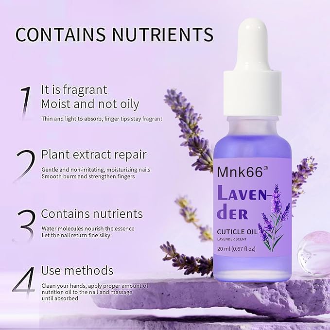 Cuticle Oil, Moisturizing Repairing Nail Oil, Plant-Based Formula for Damaged Nails Dry Cuticles, Strengthening Hydrating, Rose, Jasmine, Lavender, Nail Care, 20ml,YNC-002