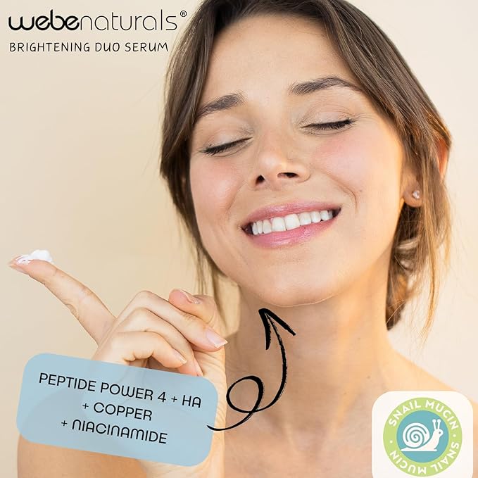 WEBE Brightening Duo Face Serum with Snail Mucin, Niacinamide, Copper Tripeptide-1, Hyaluronic Acid & Peptides – Hydrating, Brightening, and Firming Serum for Radiant Skin
