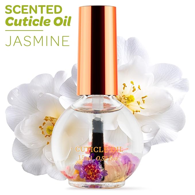 Cuticle Oil, Jasmine Scented Cuticle Nail Oil Infused with Real Flowers, Hydrates, Moisturizes, Strengthens, Repairs, Revitalizing Cuticle Oils for Nails Damage Dry Cuticle, 15ml