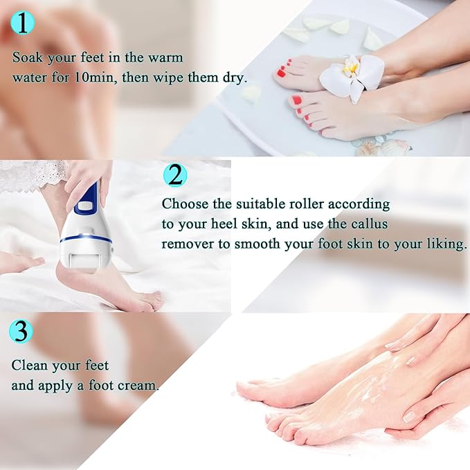 Electric Feet File Callus Remover for Feet, 13-in-1 Professional Pedicure Tools Foot Care Kit, Foot Scrubber Pedi for Hard Cracked Dry Dead Skin, 3 Rollers, 2 Speed, Battery Display